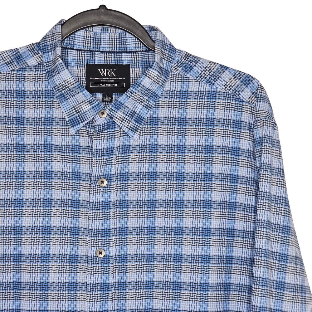 WRK New York 4-Way Stretch Plaid Button Down Shirt Mens Sz Large Business Casual